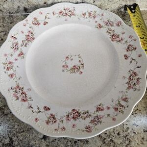 Vintage Floral Dinner Plate with Pink Roses